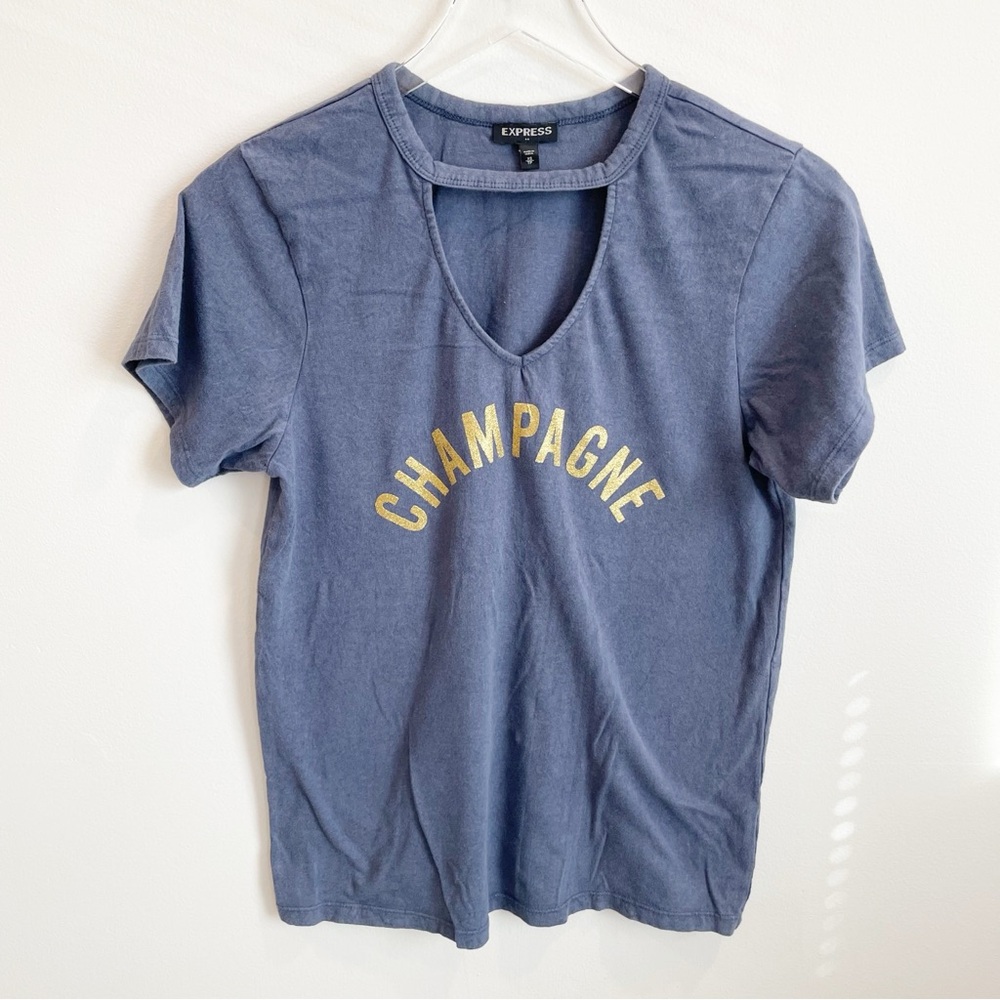 Express Glitter Champagne Cut Out V Neck Short Sleeve T Shirt Top